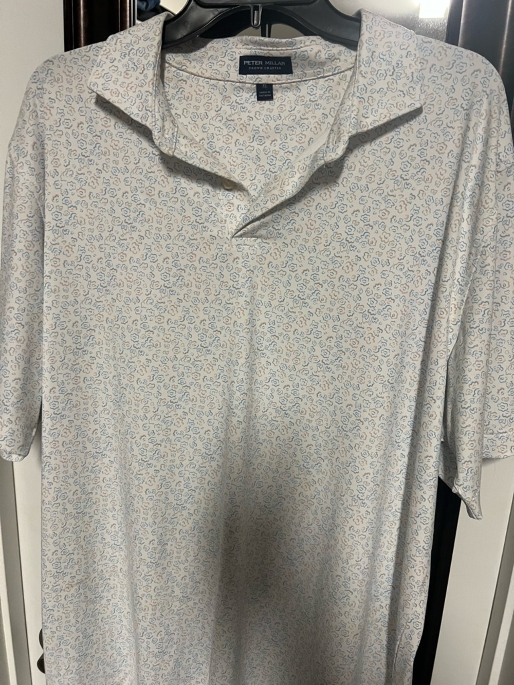 Peter Millar White Polo with Light Blue Micro Print